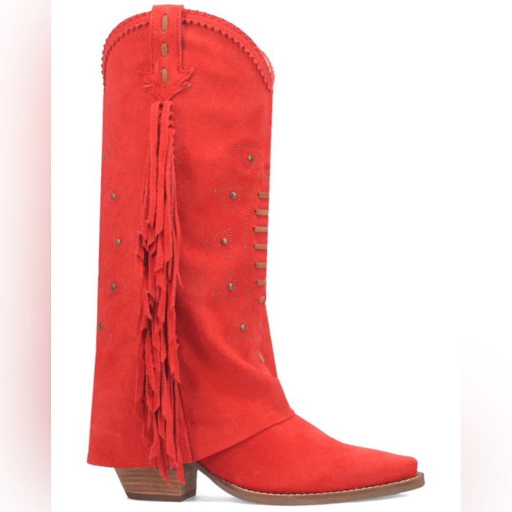 DINGO Red Made In Mexico Suede Spirit Trail Boots With Fringe Size 6 - Picture 2 of 7